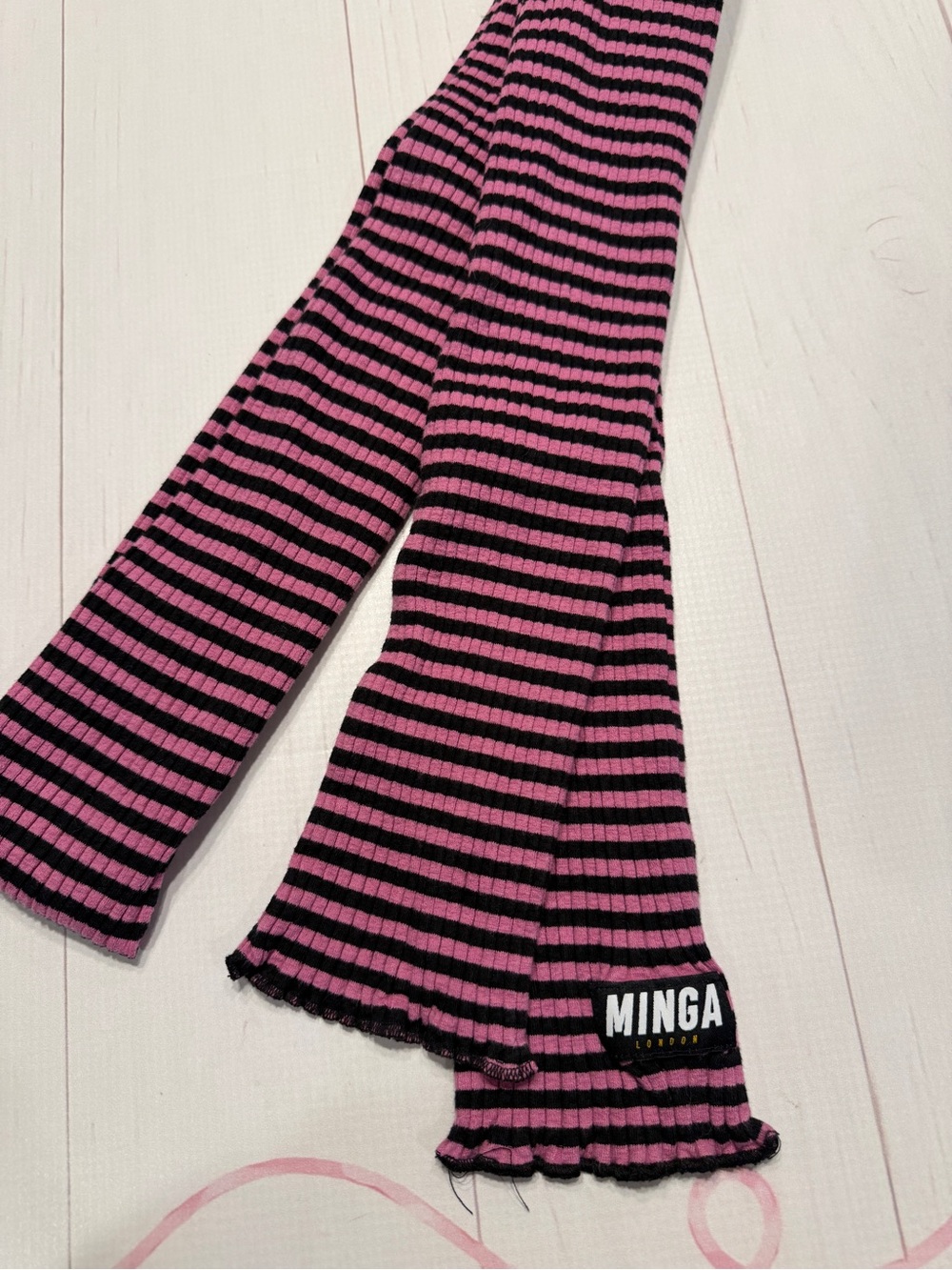 Minga London Pink & Black Striped Ribbed Knit Scarf